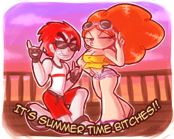 princesscallyie:    It felt like years since I drew my mains so I thought I’ll draw them real quick. They’re posing for a summer postcard pic. But anyway, I’m officially done with classes and I’m now on my summer break. Finally!! dA linkArt Blog~