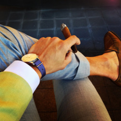 angelbespoke:  I call this a Tropical Christmas Green. Smoking on a Montecristo Habana   Jacket, Shirt and Trousers Custom made by ANGEL | BESPOKE  IWC Portuguese with a Blue NATO strap  Custom Scarpe DiBianco Loafers