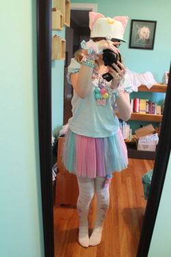 choopchooptrain:  Fairy Kei for greeting trick-or-treaters last night! No shoes because I was in the house.Top: MilklimSkirt + Bow: 6% DokidokiOTKs + Wristcuffs + Lyrical Bunny Ring: Angelic PrettyEverything else: Chocomint, local creators, offbrand 