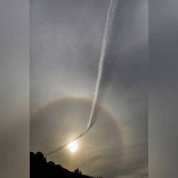 Plane Contrail and Sun Halo #nasa #apod #plane #airplane #contrail #atmosphere #clouds #icecrystals #halo #sun #solarsystem #patras #greece #westgreece #space #science #astronomy