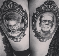 fuckyeahtattoos:  Frankensteins Monster and Bride, by Krzysztof Domanowski at Plus Forty Eight. We Belong Dead!  http://dollbon3s.tumblr.com/  