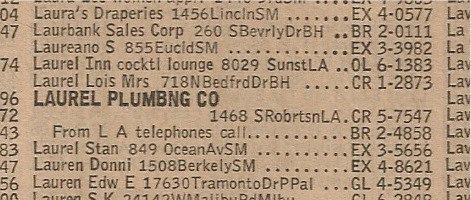 How
 times have changed.. From a 1961 West L.A./Santa Monica Telephone Book.
  You could look up and find Stan Laurel&rsquo;s address and telephone number. via The Silent Film Group
