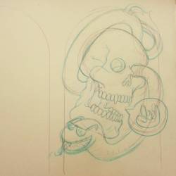 Work in progress with a skull and snake. #snake #skulls #ink #drawing #art  #artofinstagram #artistsoninstagram #artistsontumblr (at Empire Tattoo Quincy)