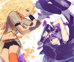 lex&ndash;aeterna: @sir-adamus pointed out that Ein Lee’s alternate sketches for the RWBY manga covers could easily be photoshopped into a Bumbleby yin yang, so I went ahead and did just that.