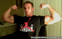 bicepsinsleeves:  Adam Bouncing His Huge Biceps in Tight Sleeves 