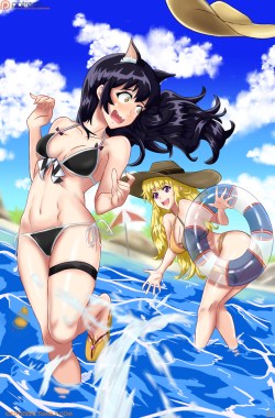 icesticker: August Pairs Patreon Poll Winner - Yang and Blake at the Sea If you are interested in buying one of the 11x17 prints I made for Otakon this year they are 10 USD for 1, 15 for 2, 20 for 3, 25 for 4, etc plus shipping costs. DM me if interested.