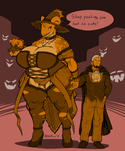 mainlinemojo-nsfw:  Hell yeah, seasonal content.  Gloria loves fashion, and makes her clothes (she has to sorta). Of course, she leapt at the chance to make costumes for her and her dude. FullRez: https://imgur.com/a/yQ6lDru   
