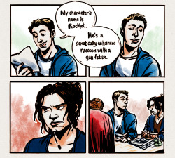 sperari:  foundloveinbudapest:  obsessiforge:  bluandorange:  so I’ve got this headcanon that Guardians of the Galaxy is really the Avengers playing a table top roleplaying game, where Bucky’s the DM who suffers through heaps and loads of trolling 
