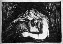 expressionism-art: Vampire II via Edvard Munch Size: 38.2x54.5 cmMedium: crayon, tusche on paper