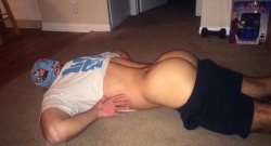 texasfratboy:  Drunk frat boy passes out while undressing…