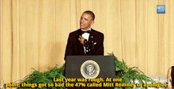 sburban-mom:  snooopid:  fatbeyonce:  worthyourweightinfanfiction:  shannibal-cannibal:  inkyubus:  sandandglass:  President Barack Obama at the White House Correpondents’ Dinner.   OBAMA HAS TOTALLY STOPPED GIVING A FUCK AND IT’S THE GREATEST THING