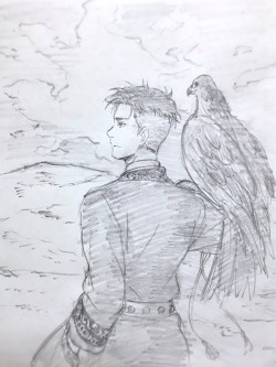 fuku-shuu:  Itou Noriko (An Animation Director for YOI) drew Otabek as a falconer for his birthday!!!!! I AM SHOOK (Also she says Otabek is turning 20 in her tweet, even though Kubo said he was turning 18 last year…???) 