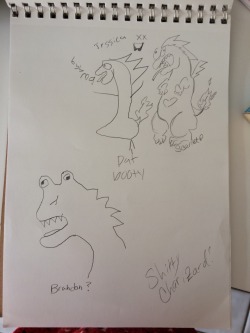 theshitfucksart:  So I was told to draw a shitty Charizard and then my siblings joined in.  Please do not repost or remove the caption.