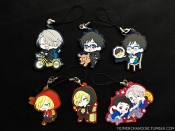 yoimerchandise: YOI x Sol International Clear Rubber Straps Original Release Date:April 2017 Featured Characters (5 Total):Viktor, Makkachin, Yuuri, Yuri, Phichit Highlights:Other than the last strap with Viktor and Yuuri in hakama, the others are all