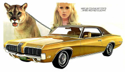 wishonpinkcars:  70 MERCURY COUGAR XR7 2 DOOR HARDTO WITH COUGAR AND GIRL GOLD LARGE (by jerrysautorefrigeratormagnets)