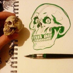 Working on a potential tattoo design for myself. #skulls #pentelbrushpen #skull #tattoodesign #mattbernson #artistsontumblr