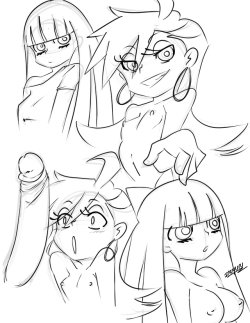 inuyuru2:Panty and Stocking practice doodles for tonight’s stream