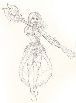 corrodedcage:  Doing some character sketches of my GW2 characters, starting with Lucius. Demeter is also finished, so she’ll be posted soon-ish. Pose reference is here. 