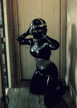 rubberdollowner:  http://rubberdollowner.tumblr.com When rubber dolls misbehave, corner time is an excellent punishment but WOW that metal hood &amp; posture collar locking set is intensely beautiful.  how about rubber gimps? Does same apply as well?