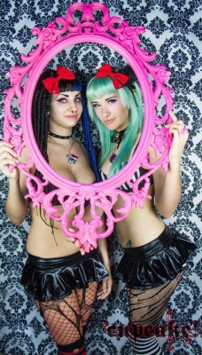 brokenningyou:  me and janette at an event we gogo-ed at CUPCAKE! presents: ハローキティ | Harōkiti