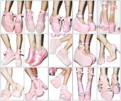 nymphetfashion:  Pink Shoes From DollskillGlitter Platforms / Baby Girl Boots / Ribbon Oxfords / Velvet / Satin Ballet Bow   Ribbon / Sneakers / Fur Platforms / Ballet Strap / Pom Pom Heels  Fur Sandals / Satan Tie Up / Heart Cut Out / Studded /