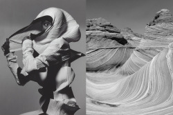 whereiseefashion:  Match #407 Issey Miyake Fall 1990 photographed by Irving Penn | The Wave, sandstone rock formation located in Arizona, United States  More matches here 