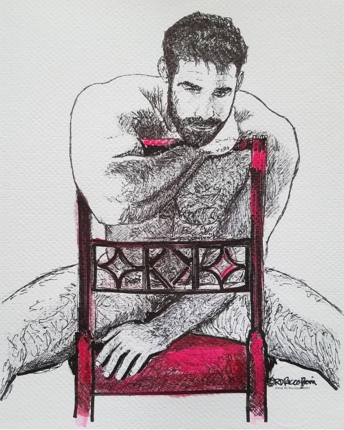 rdriccoboni:The Red Chair. Mixed media acrylic and ink on watercolor paper by RD Riccoboni. Original and a couple of prints available on my website in the bearclub. . . @thestudiodoor #interiordesignideas #rdriccoboni #bigdaddy #bearartist #red #redchair