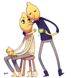 theinternetisundead:  dinkythings:  I should be working on commissions but…. lemons…   Oh look its Donnie and Blythe. With a pet lemon.  omg I&rsquo;m re-reblogging this, because of Graham&rsquo;s caption ;3;