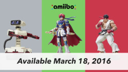 tinycartridge:  More Smash Bros. amiibo on the way ⊟  Coming this March: amiibo figures for Ryu, Roy, and R.O.B. with his Famicom colors! And further down the line, more figures for new playable fighters Cloud, Corrin, and Bayonetta. BUY Amiibo, Super