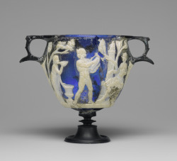 theancientwayoflife:~ Cameo Glass Skyphos. Culture: Roman Place of origin: Roman Empire  Date: 25 B.C. - 25 A.D. Medium: Glass