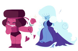weirdlyprecious:  Rupphire with friends!@l-sula-l and @jen-iiiI wanted to finish these two after a really fun drawpile session with Bambi and Jen! You can check all of our doodles here watch out for spoilers! I made the rubies courting Sapphires made