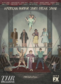 vorpalsuicide:  tvandfilm: American Horror Story: First Look at Freak Show Cast Art (©) Kathy Bates as the Bearded Lady. Michael Chiklis as the strong man. A two-headed Sarah Paulson. Sword eaters and oh so much more.   But. But. But Taissa isn’t in