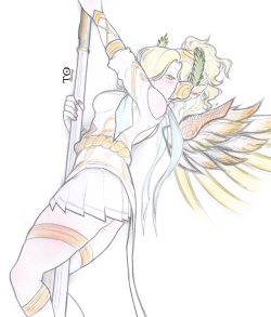 tabletorgy-art: I had a few people asking for Mercy poledancing after I made the Winged Victory Mercy/Panty&amp;Stocking Crossover FLY AWAY, FLY AWAYYYY (again) 