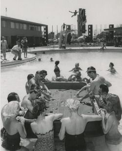 indypendent-thinking:  Photograph of a floating craps game in the Sands Hotel swimming pool (Las Vegas), 1954 (by UNLV Libraries Digital Collections) 