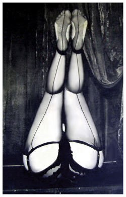 Caprice displays her seamed stockings on stage at the &lsquo;El Rancho&rsquo; nightclub, to famed Fetish photographer: Elmer Batters..