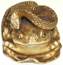 centuriespast:  ArtistÂ Unknown. Ivory Group of a Snake Coiled on a Frog Netsuke.Â 19th Century.Â   