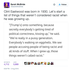 attndotcom:   Sarah McBride just shut down Clint Eastwood’s defense of Donald Trump’s racism.  The National Press Secretary of @humanrightscampaign and first openly transgender speaker at a national party convention, wasn’t willing to let Eastwood’s