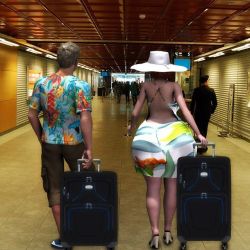 Mrs. Keagan and her husband about to depart on their romantic getaway