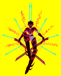 kollerss-arts:   input code: Zen-B …….Exorcism commencing…….  this is Zhu-en she exorcise evil spirits with laser swords character design by MeInking, Minor BG and coloring by Donono
