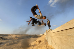 nubbsgalore:  these photos by mohammed salem and klaus thymann illustrate the rise of parkour in gaza’s shati and khan yunis refugee camps. unemployment in the camps is high, and with little to do and limited resources, some have turned to parkour