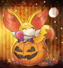 lucario-theaurapokemon:Happy Halloween from a Fennekin Artist: Fennekins via deviantartEeeee~!! &lt;33