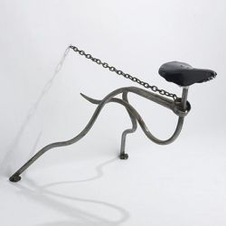 ronbeckdesigns:  Mark Lewis | “Greyhound Chair” . United Kingdom, c. 1985. Tubular steel, steel chain, bicycle seat. 40 w x 28 d x 28 h inches   Dope