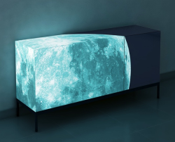 rcruzniemiec:  Full Moon Credenza Sotirios Papadopoulos A striking credenza with a photorealistic luminous image of the moon printed on its surface, in a limited edition of 24. Coated with ELI (Eco Light Inside — an eco-friendly material developed by