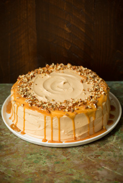 sweetoothgirl:    Browned Butter Pumpkin Cake with Salted Caramel Frosting  