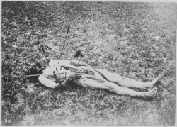 This is the body of Sgt. Frederick Wyllyams, Troop G, Seventh U.S. Cavalry. He was killed and mutilated by a mixed band of Sioux, Arapaho and Cheyenne Indians near Fort Wallace, Kansas, 1867. The ritual slashes on Wyllyams’ body were done after he was
