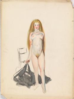igormaglica:  Edward Hopper (1882-1967), Untitled (Standing Female with Blonde Hair and Holding Drape), n.d. watercolor and graphite pencil on board, 19 15/16 × 14 13/16 inches 