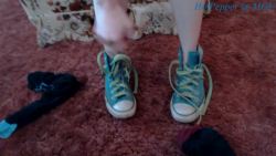“Sneaker Face” foot/show fetish video avaliable on ManyVids MyGirlFund and CAM4  5:28min“I jam my rad blue converse sneakers in your face, lace and unlace them,  let them fall off my feet&hellip; then socks off and shoes back on!  “