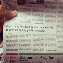 postracialcomments:  DETROIT — In a blow to schoolchildren statewide, the Michigan Court of Appeals ruled on Nov. 7 the State of Michigan has no legal obligation to provide a quality public education to students in the struggling Highland Park School