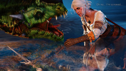 m1stermorden: The Beauty and… *Imgur Gallery for 1920px and no text* That’s a lot of cum! Good thing there was that body of water nearby to wash it off. Read “Take care of your sword, soldier” again, Ciri! Ciri by Ganonmaster, Monsters by ShittyHorsey.