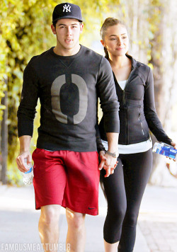 famousmeat:  Nick Jonas bulges with girlfriend Olivia Culpo in LA 